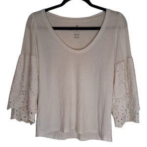 American Eagle Soft & Sexy White Eyelet Bell Sleeve Top, Small, Cottagecore Boho